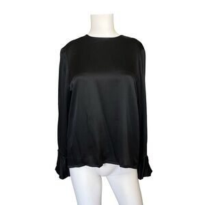VTG Givenchy Couture Black Silk Blouse Button Back Bell Sleeve Womens Size 40